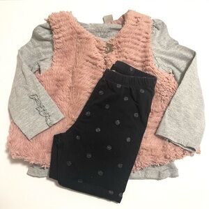 Calvin Klein Top, Faux Fur Vest and Leggings Set US 4T